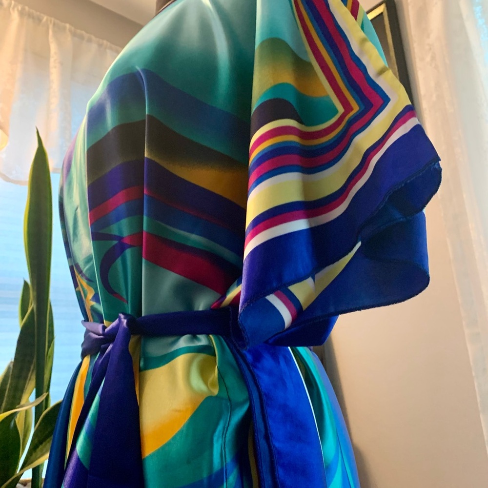 Neelam Silk Colorful Striped Kimono Coverup Robe with Tie